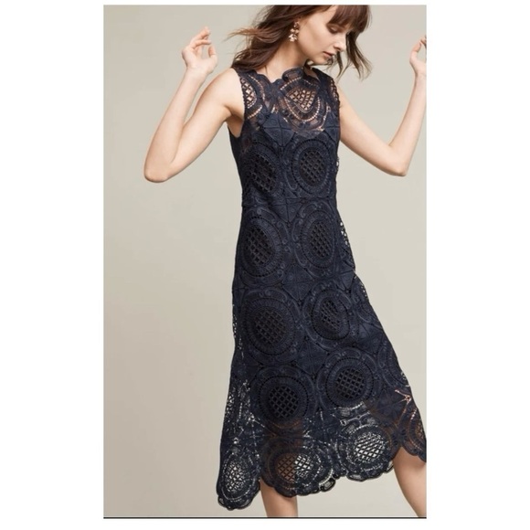 Tracy Reese for Anthropologie Barlion Scalloped Lace Open Back Midi Dress NEW - Picture 4 of 9
